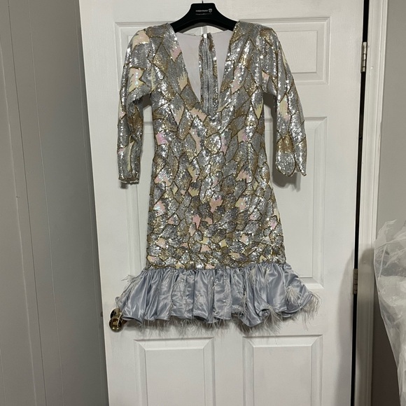 Silver and Gold Sequin Dress with Ruffle Hem - Picture 8 of 16